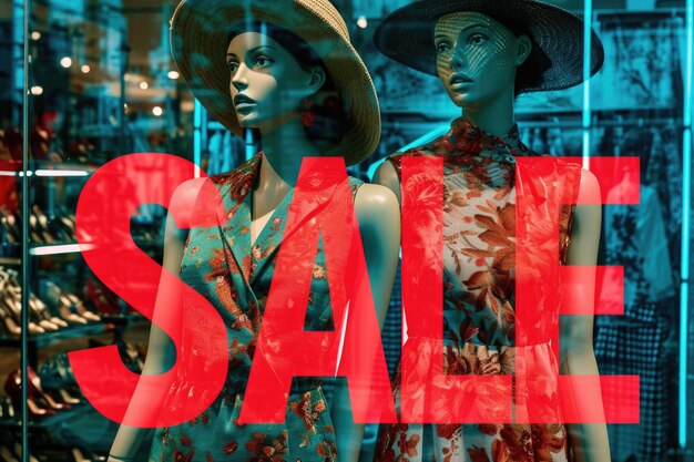 Foto opvallende verkoop aankondiging in een winkel met stijlvolle kleding