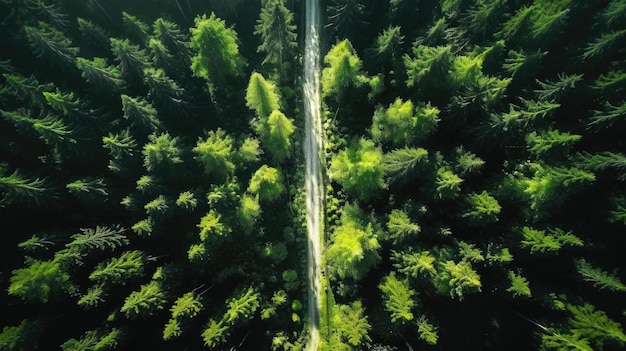 Opwindend beeld van een lichtgroene en zwarte drone in een boslandschap