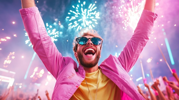 Opwindend feest met vuurwerk en vreugdevolle mensen