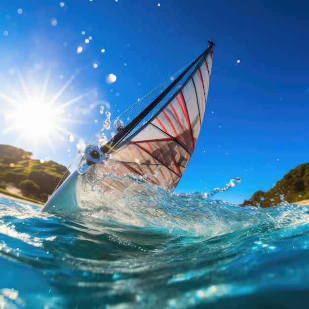 Opwindende ervaring van windsurfen vanuit het perspectief van een eerste persoon