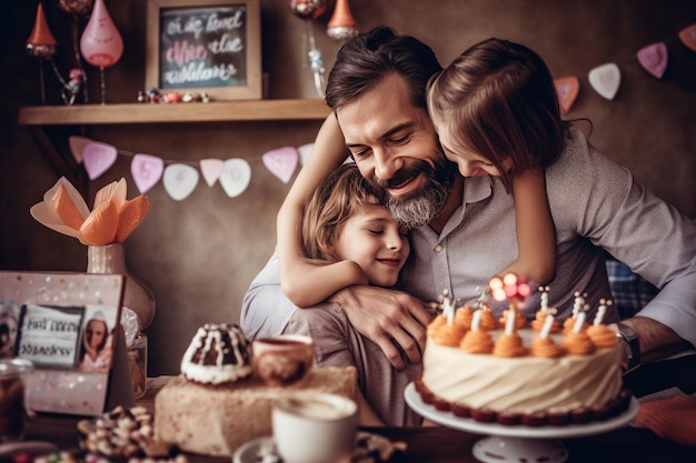 Opwindende viering van Vadersdag met knuffels en geschenken generatieve IA