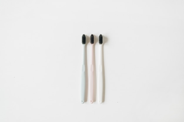 Oral care toothbrushes on white