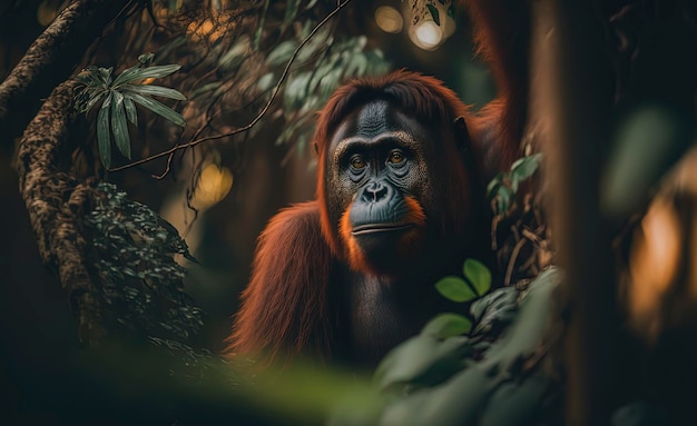 Orang-oetanfotografie van een orang-oetan in een jungle close-up Generatieve AI