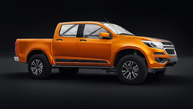 Orang pickup car on a white background. 3d rendering.