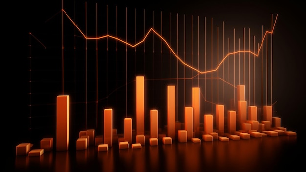 orange 3D graph chart signifies a moderate level of growth and potential for higher returns