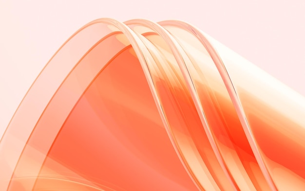 Orange abstract curved glass background 3d rendering