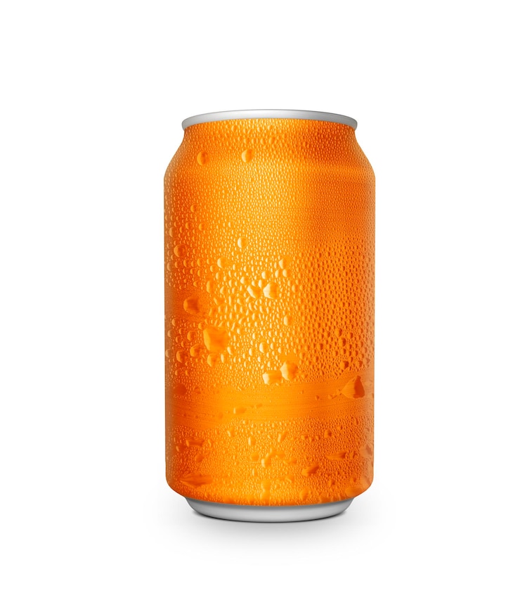 Photo orange aluminum can on isolated on a white background