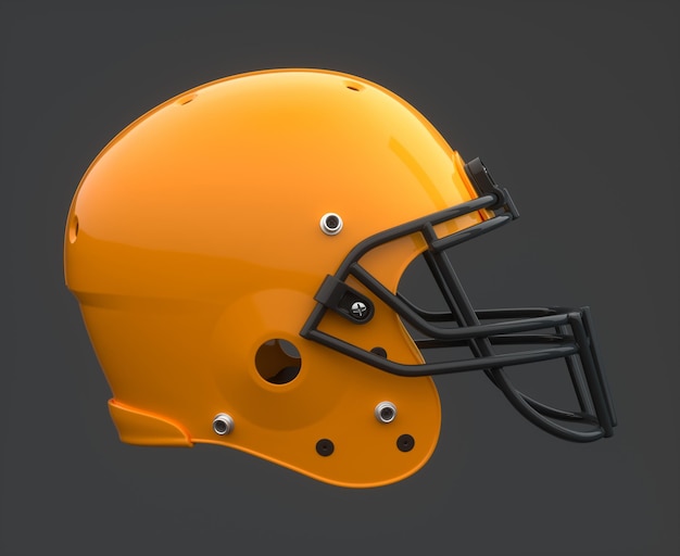 Foto casco di calcio americano arancione su un mono colore grigio studio sfondo concept sportivo