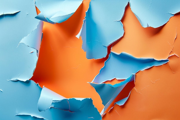 Фото Оранжевые и синие абстрактные разорванные края бумаги