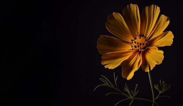 orange anemon flower in black background