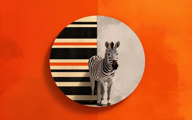 an orange art print featuring a zebra crossed with stripes