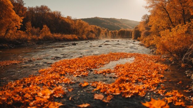 Оранжевая осень на реке, потрясающий вид.