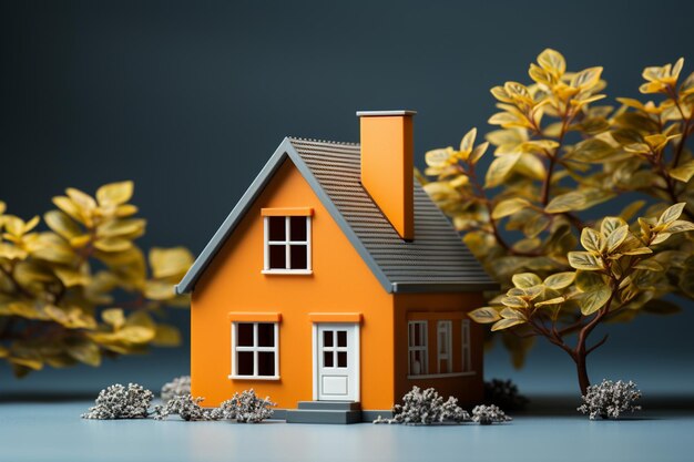 On an orange backdrop a miniature house exudes simplicity with earthtoned minimalism