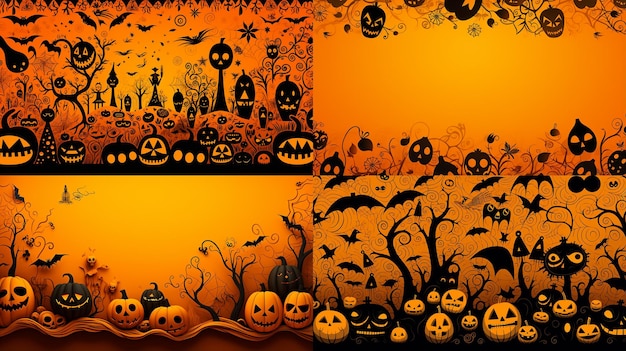 an orange background with different halloween character