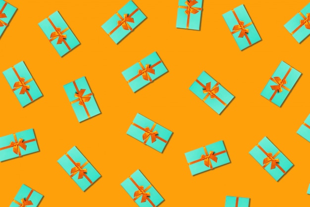 Orange background with mint boxes.