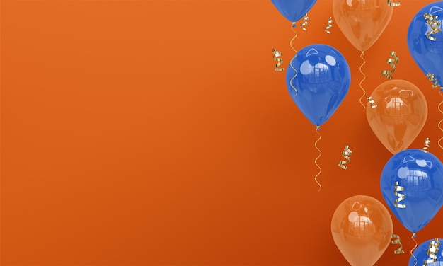 Orange Background with Realistic Blue and Orange Balloons Celebration 3D Render