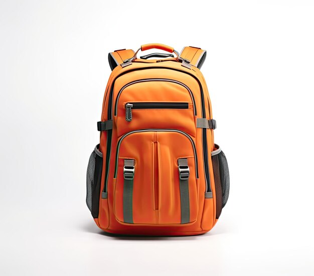 Orange backpack on isolated background