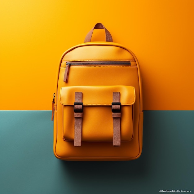 An orange backpack with a strap that says 