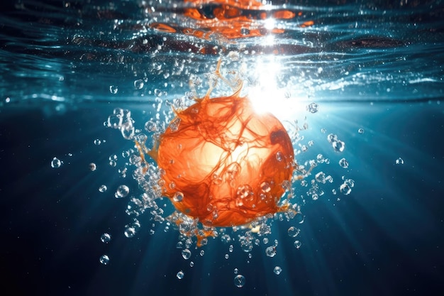 a orange ball in water
