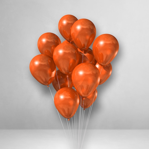 Photo orange balloons bunch on a white wall background. 3d illustration render