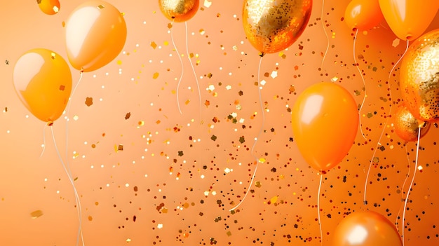 Photo orange balloons composition background celebration design banner