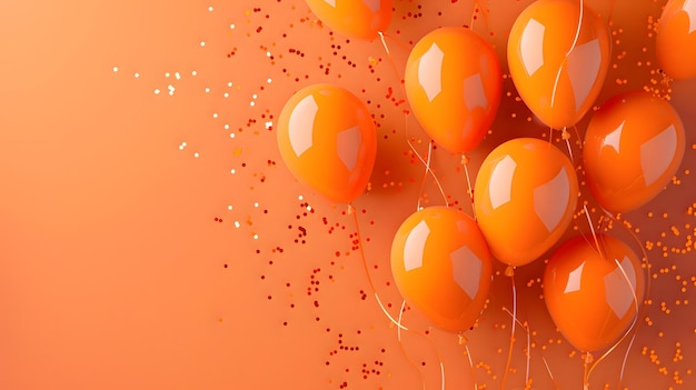 写真 オレンジ色の風船の構成背景 祝賀デザインのバナー