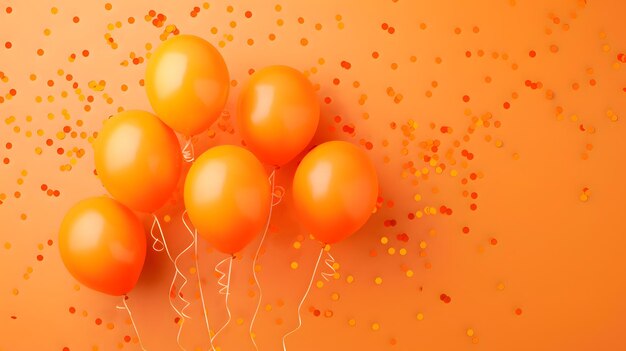 Foto sfondo composizione di palloncini arancione banner di design di celebrazione