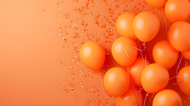 Foto sfondo composizione di palloncini arancione banner di design di celebrazione