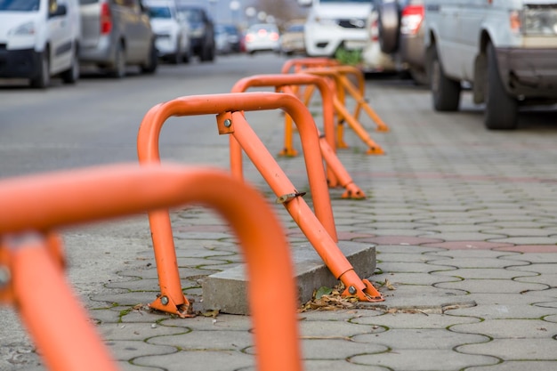 Orange barriers for parking at the house, private parking