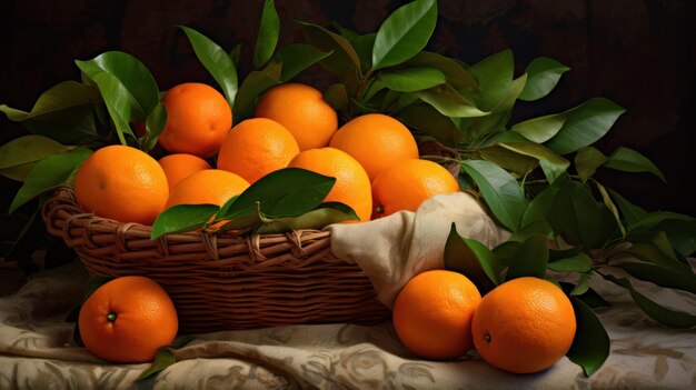Апельсин в корзине на рынке фруктов