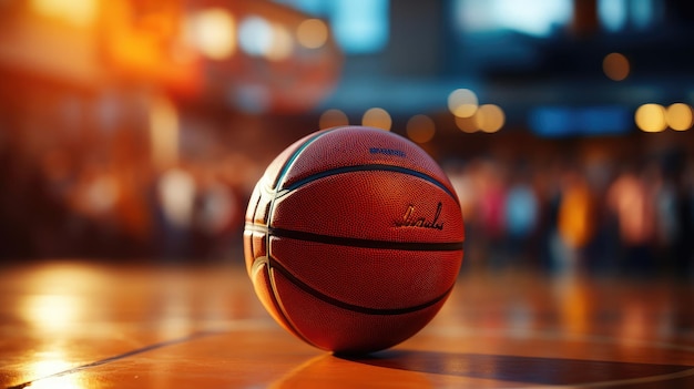 Orange basketball ball on a basketball sports court