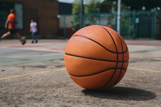 Photo orange basketball on urban outdoor court close up street game