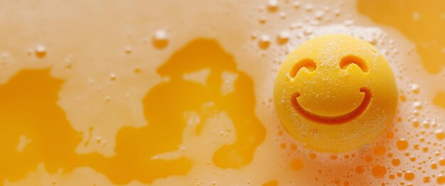 Orange bath bomb in water with happy smile