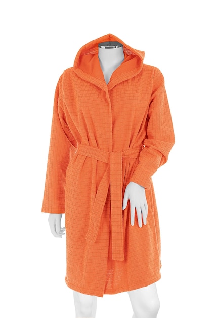 Photo orange bath robe with a hood and a hood