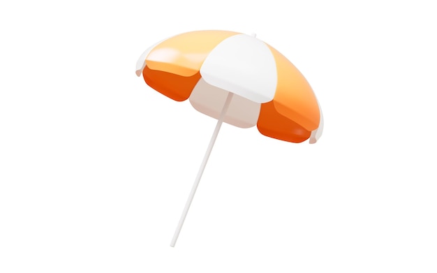 Orange beach umbrella with cartoon style 3d rendering