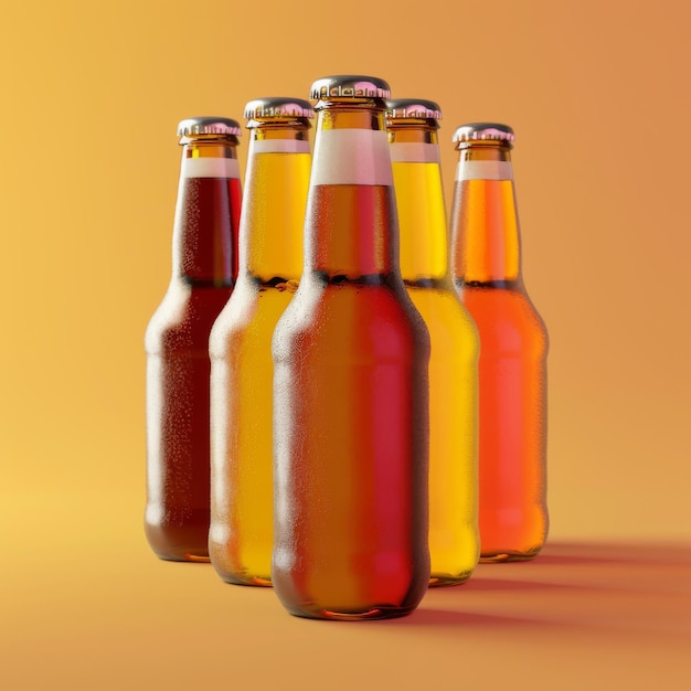 オレンジのビールボトル夏の日のためのモックアップ休日の祝いのための甘いアルコール飲み物ビールボトル