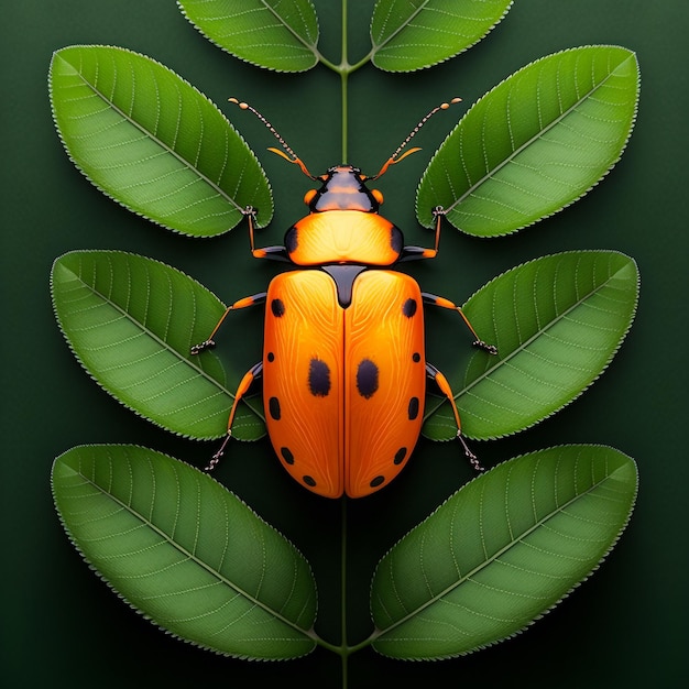 Оранжевый жук на листьях