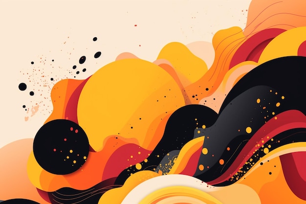 An orange and black background with black and orange shapes.