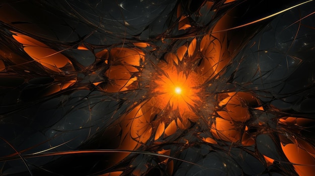 an orange and black background with a star in the center