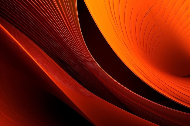 An orange and black background with a swirl of light.