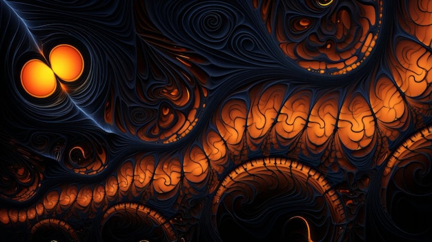 an orange and black background with swirls