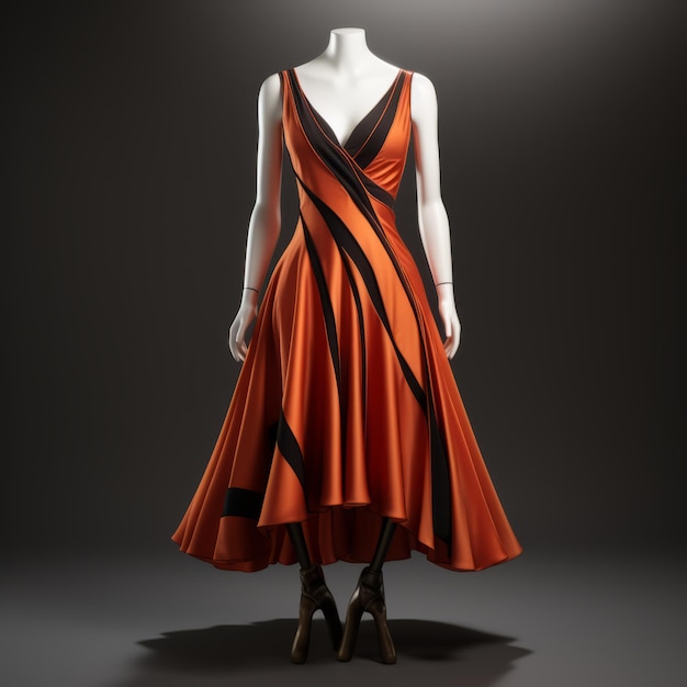 an orange and black dress on a mannequin