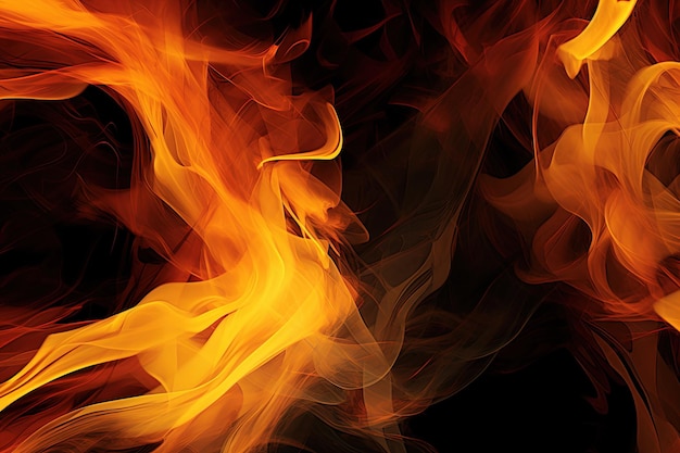 Photo orange and black flames on black background fire vibrant color extreme heat