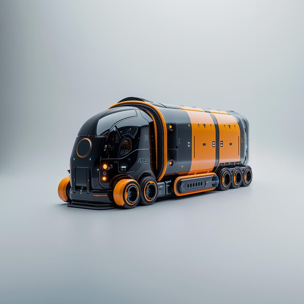 백색 배경에 오렌지색과 검은색 트럭 생성 AI