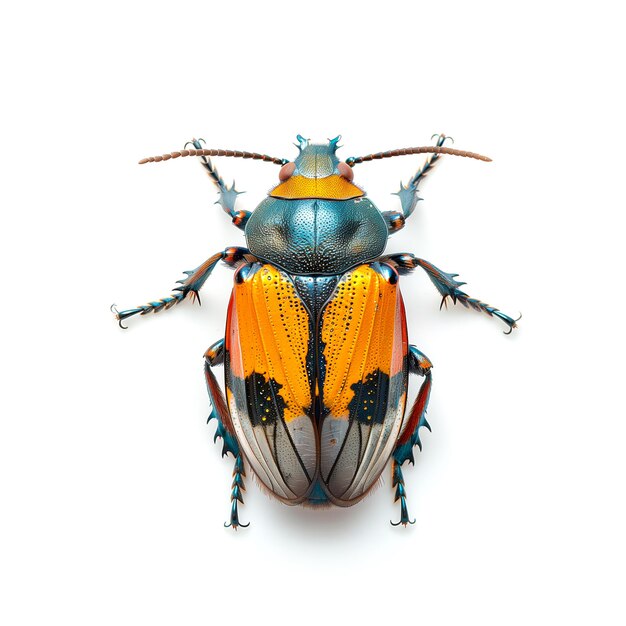 Photo orange and blue beetle with long antennae generative ai