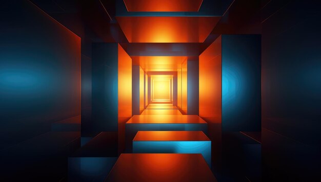 Orange and blue cubes in a tunnel