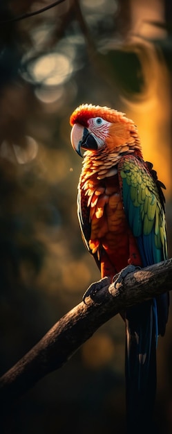 Orange and blue feathers on a parrot