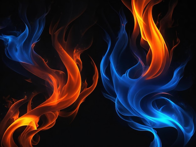 Orange and blue flames on a black background ai generated