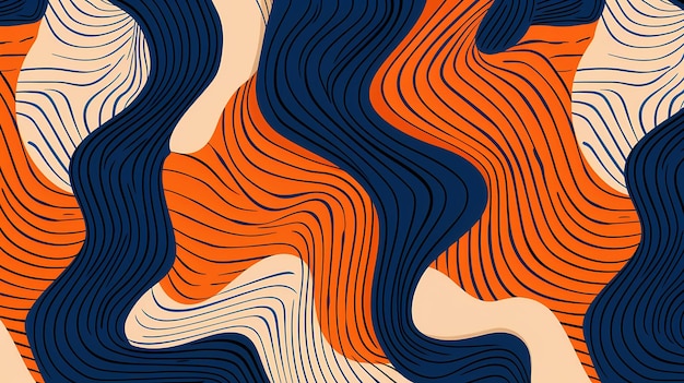 an orange and blue pattern with wavy lines on an orange background with orange yellow and cyan