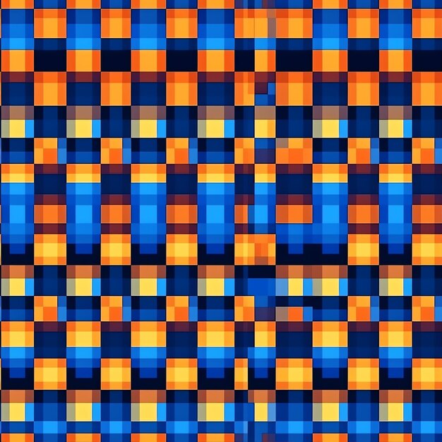 orange and blue pixel art in 8 bit seamless pattern